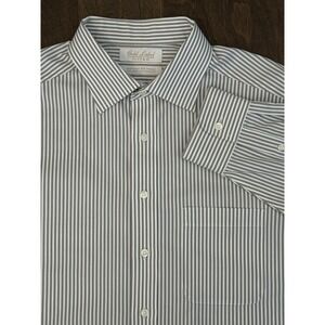 Gold Label Roundtree & Yorke Fitted Button Up Shirt 16.5/34 Grey Stripe Pinpoint